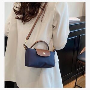 Navy Crossbody Bag with Brown Trim